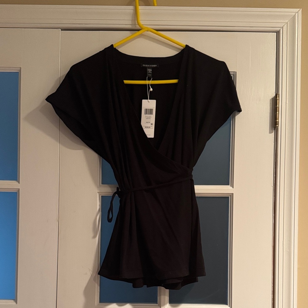 Eileen Fischer Black Wrap Top